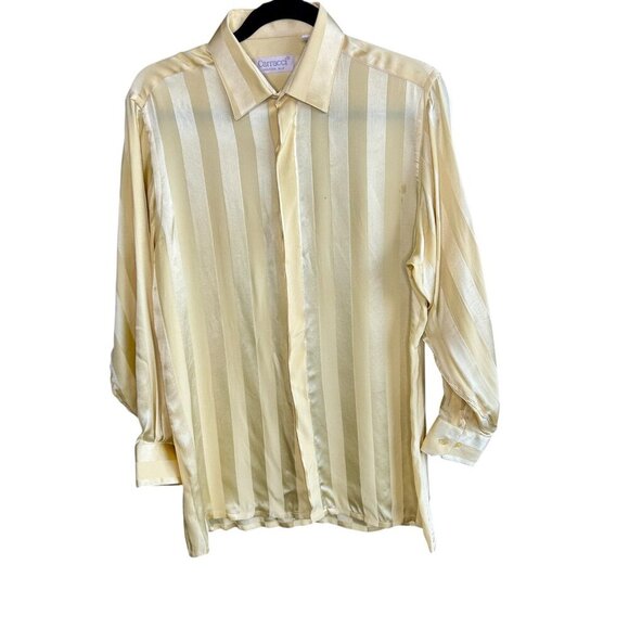 Carracci Other - Carracci Vintage Yellow Tone on Tone Striped 100% Silk Disco Shirt Size M As IS